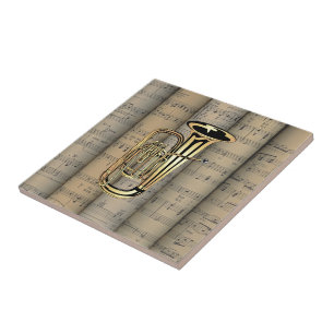 Tuba ~ Rolled Sheet Music Background ~ Musical Tile