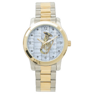 Tuba ~ Rolled Sheet Music ~ Blue Tint Background ~ Watch