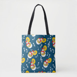 Tuba Snowman Music Notes Tote Bag