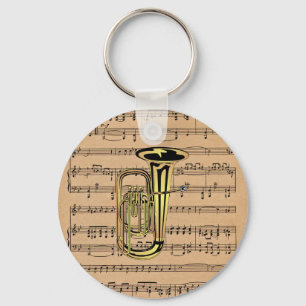 Tuba ~ With Sheet Music Background Keychain