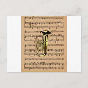 Tuba ~ With Sheet Music Background Postcard