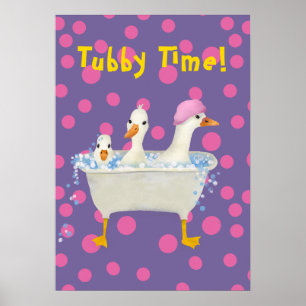 Tubby Time Three Ducks in Bathtub Watercolor  Poster