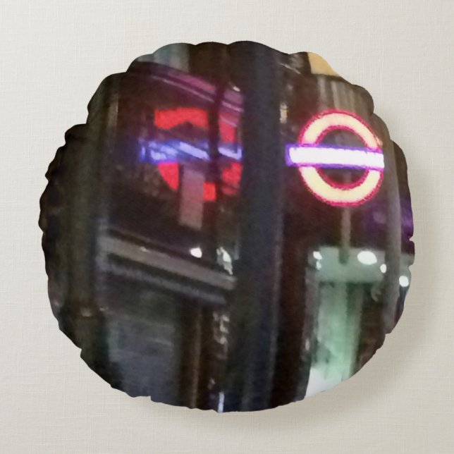 TUBE LONDON UNDERGROUND METRO TRAIN NEON LIGHTS ROUND PILLOW (Front)