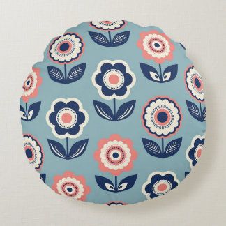 tubes retro pattern with flowers round pillow