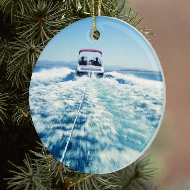 Tubing Behind Speed Boat Ceramic Ornament (Create Your Own Water Sports Photo Ornament)