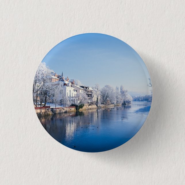 Tübingen, Germany after snowfall 1 Inch Round Button (Front)