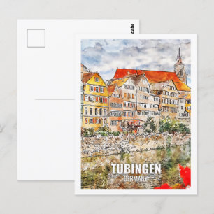 Tubingen Germany Famous Travel Place Watercolor Postcard