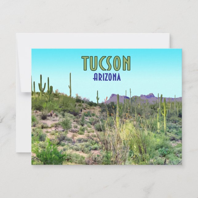 Tucson Arizona Cactus and Mountain Flat Card (Front)