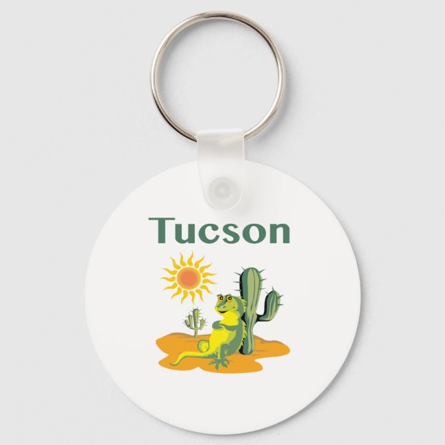 Tucson Arizona Desert Lizard and Cactus Keychain (Front)