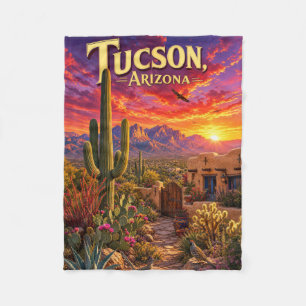 Tucson Arizona Desert Sunset Saguaro Cactus Travel Fleece Blanket