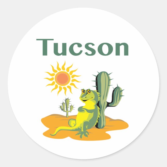 Tucson Arizona Lizard under Saguaro Classic Round Classic Round Sticker (Front)