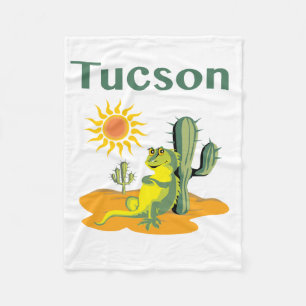 Tucson Arizona Lizard under Saguaro Fleece Blanket