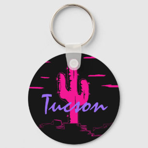 Tucson Arizona Neon Desert Nights Saguaro Cactus Keychain