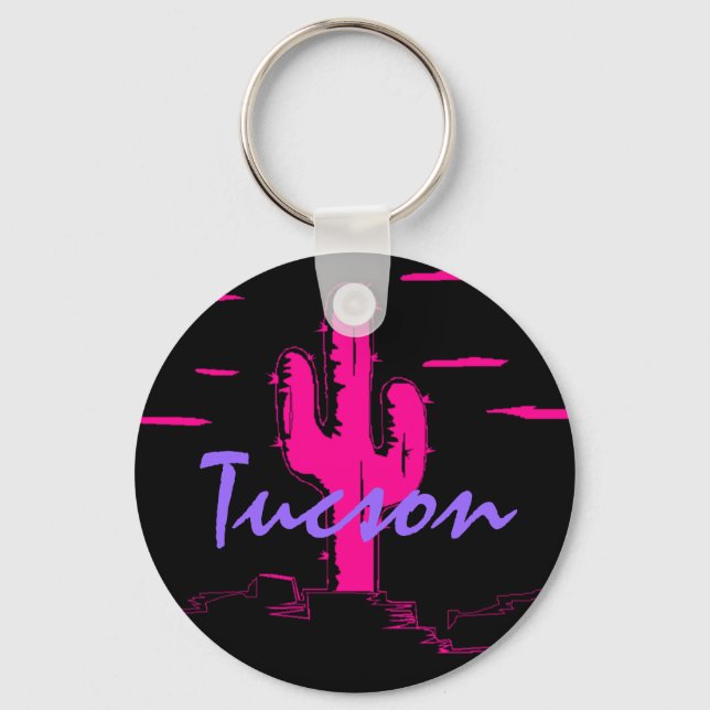 Tucson Arizona Neon Desert Nights Saguaro Cactus Keychain (Front)