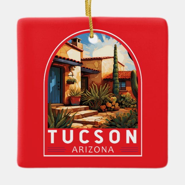 Tucson Arizona Travel Art Emblem Ceramic Ornament (Front)