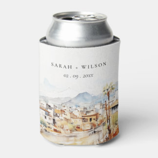 Tucson, Arizona Watercolor Landscape Wedding Can Cooler