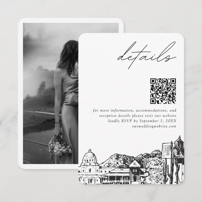 Tucson Wedding Modern Details QR Code Enclosure Card (Front/Back)
