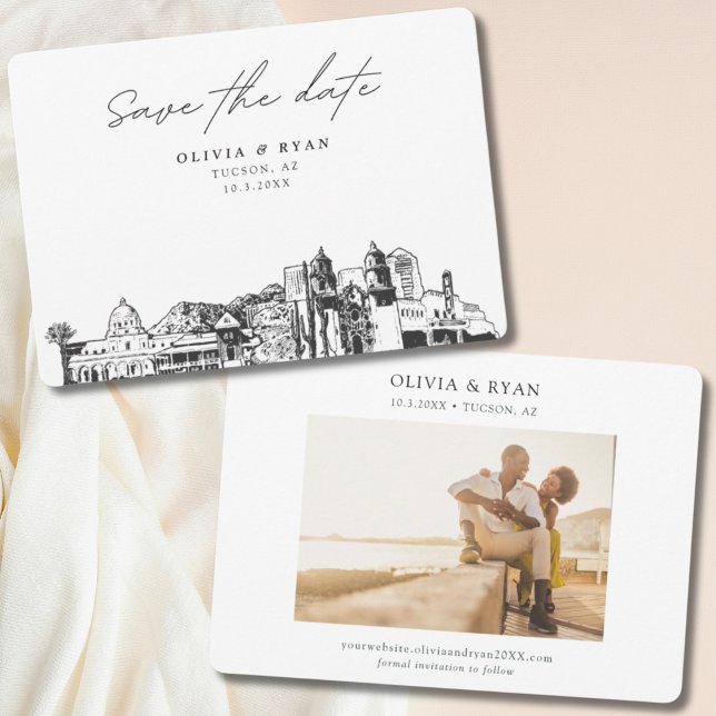 Tucson Wedding Modern Save the Date Invitation (Tucson wedding save the date with engagement photo)
