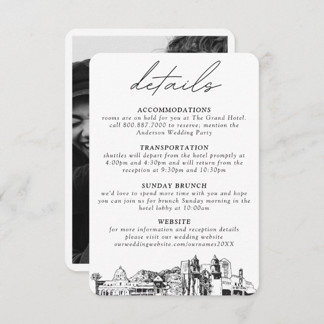 Tucson Wedding Small Vertical Details Enclosure Card (Front/Back)