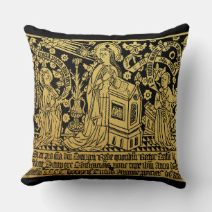 Tudor Brass Rubbing Annunciation Mary Angel Throw Pillow