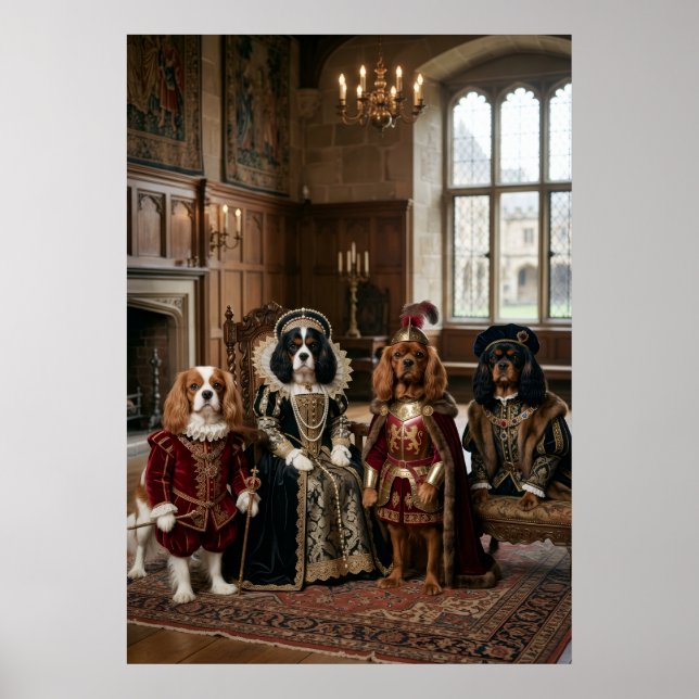 Tudor Court Cavalier Spaniels Group Portrait Poster (Front)