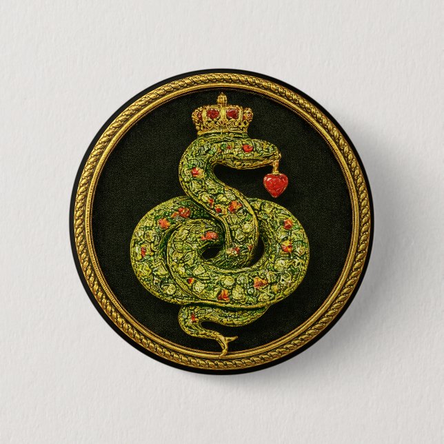 Tudor Elizabethan Serpent Design Bejewelled ruby 2 Inch Round Button (Front)