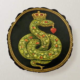 Tudor Elizabethan Serpent Design Bejewelled ruby Round Pillow