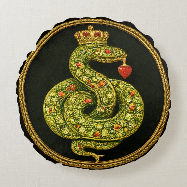 Tudor Elizabethan Serpent Design Bejewelled ruby Round Pillow (Front)
