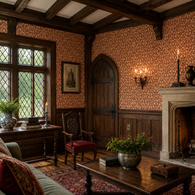 Tudor Era Floral Brocade Print Pattern Wallpaper (Creator Uploaded)