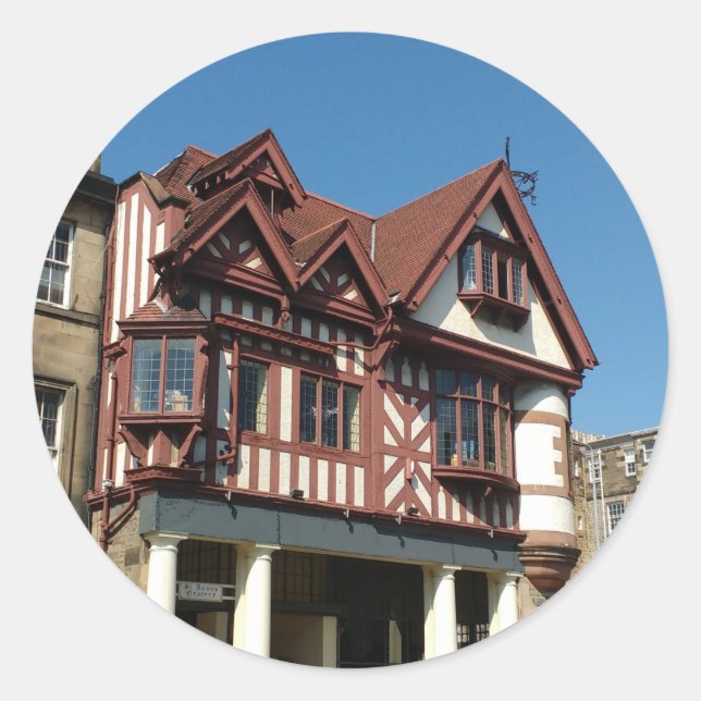 Tudor oak frame building, Edinburgh, Scotland Classic Round Sticker (Front)