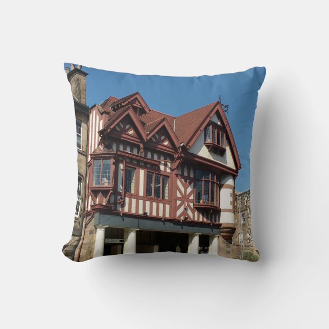 Tudor oak frame building, Edinburgh, Scotland Throw Pillow (Front)