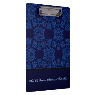 Tudor Rose Damask (Blue) (Monogram) Clipboard
