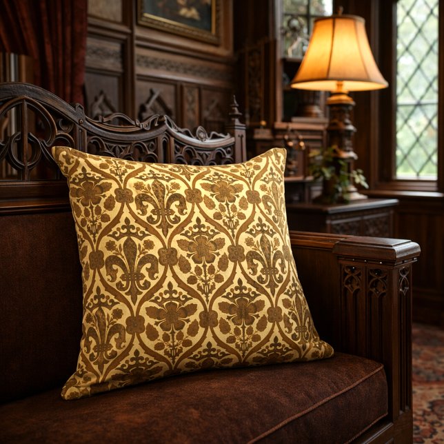 Tudor Rose & Fleur-de-Lis Victorian Era Pattern Throw Pillow (Creator Uploaded)