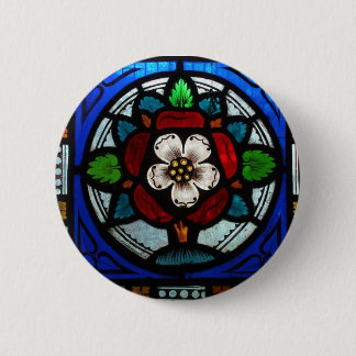 Tudor Rose Stained Glass Rose 2 Inch Round Button