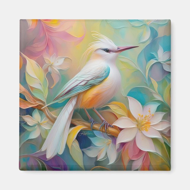 Tufted Golden Rumped Fantasy Bird Magnet (Front)