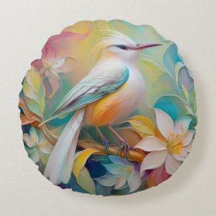 Tufted Golden Rumped Fantasy Bird Round Pillow