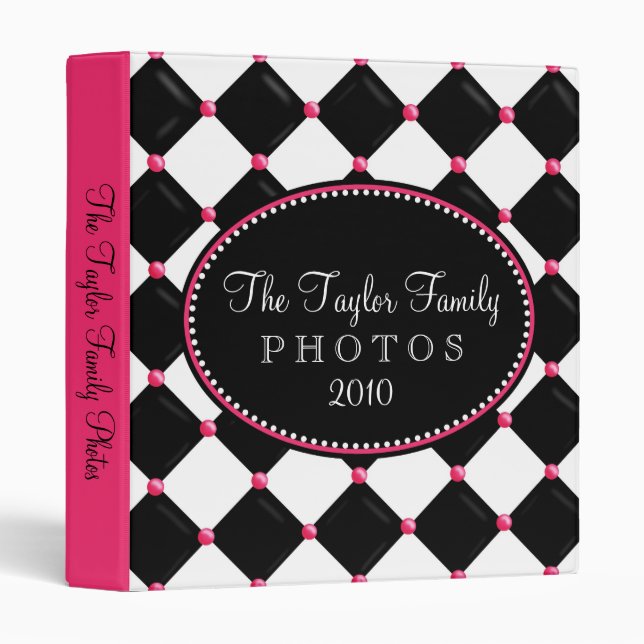 Tufted Harlequin Pink and Black Photo Album Binder (Front/Spine)