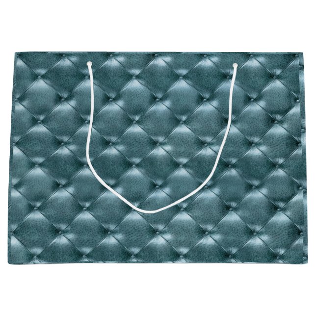 Tufted Leather Metallic Aquatic Blue Large Gift Bag (Front)