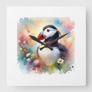 Tufted Puffin 190724AREF125 - Watercolor Square Wall Clock