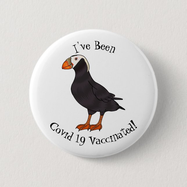 Tufted puffin bird cartoon illustration 2 inch round button (Front)