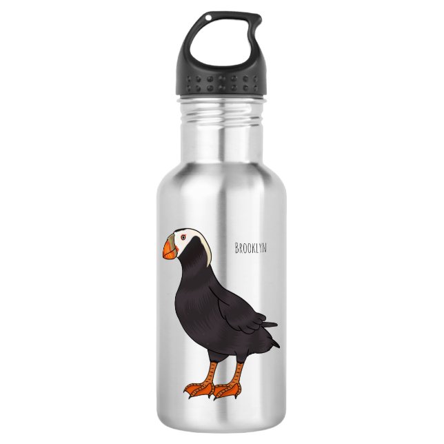 Tufted puffin bird cartoon illustration  532 ml water bottle (Front)
