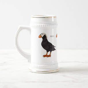 Tufted puffin bird cartoon illustration beer stein