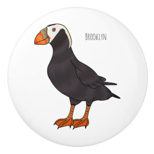 Tufted puffin bird cartoon illustration ceramic knob