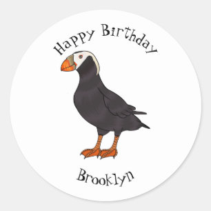 Tufted puffin bird cartoon illustration classic round sticker