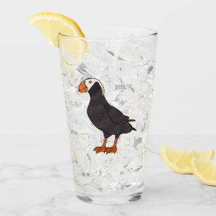 Tufted puffin bird cartoon illustration glass