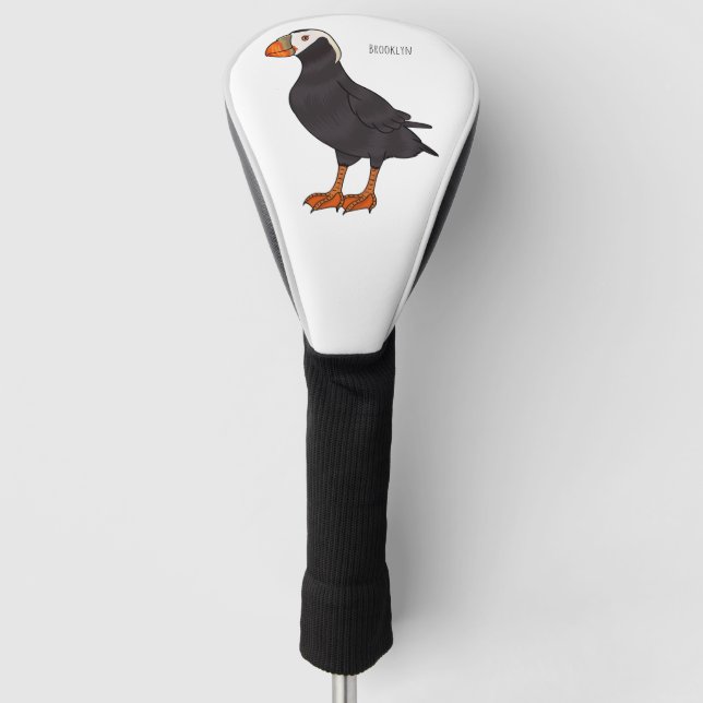 Tufted puffin bird cartoon illustration  golf head cover (Front)
