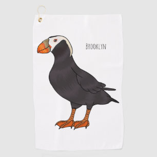 Tufted puffin bird cartoon illustration golf towel