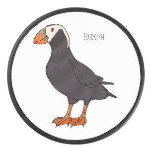 Tufted puffin bird cartoon illustration hockey puck