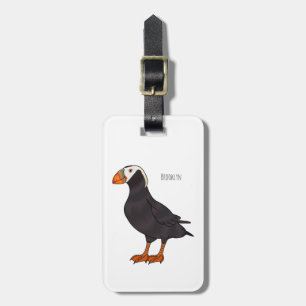 Tufted puffin bird cartoon illustration luggage tag