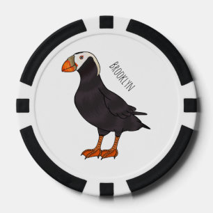 Tufted puffin bird cartoon illustration poker chips